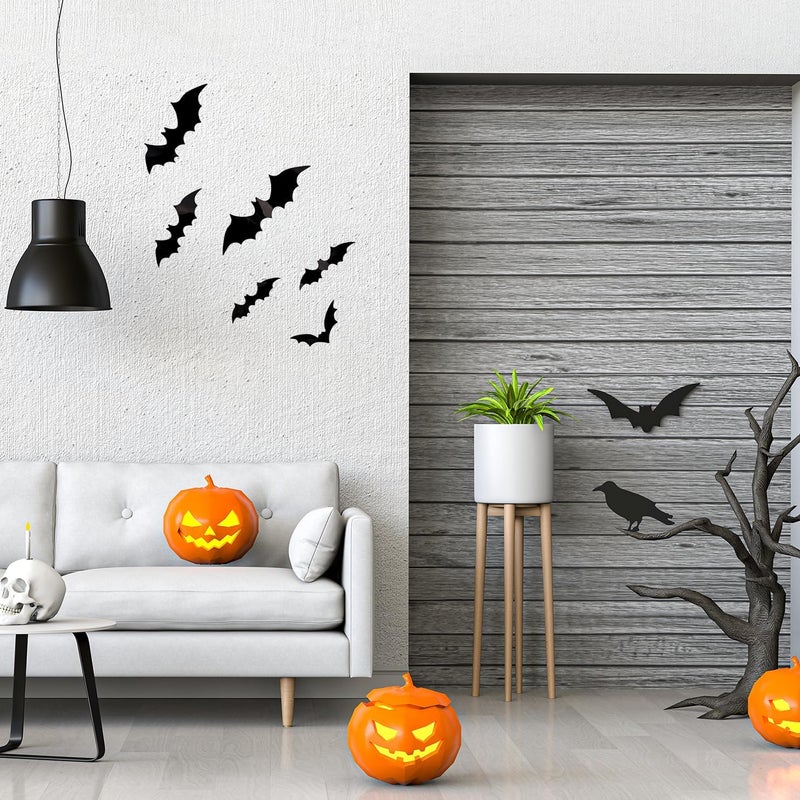 Bobobag 120 Pcs 3D Bats Halloween Decorations,Halloween Wall Decor 4 Sizes Black Bats Sticker for Wall Window - Image 5